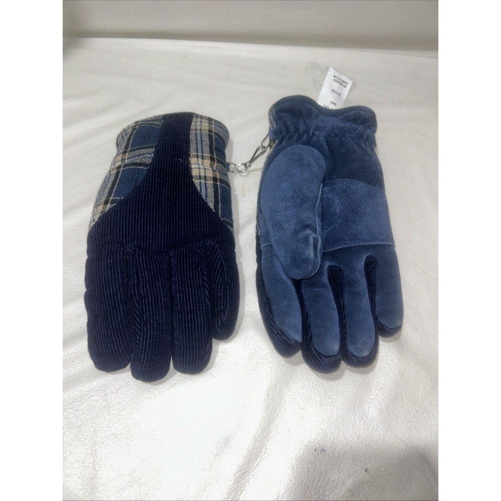 VINTAGE WELLS LAMONT‎ HOTFINGERS MEN GLOVES SIZE LARGE BLUE PLAID LINING ACRYIC